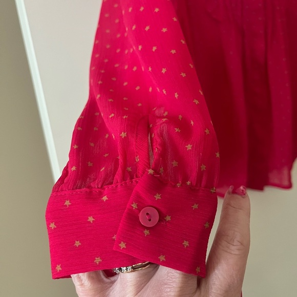 LOFT Raspberry Pink Long Sleeve Ruffle Blouse Women’s Size Small - Picture 9 of 16